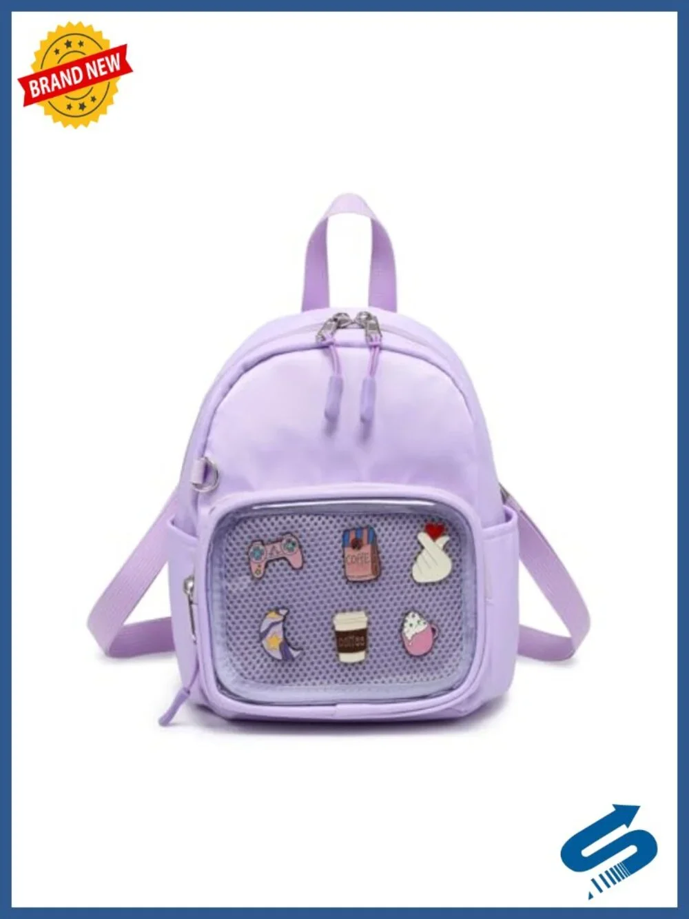 Small Nylon Ita Backpack with Pin Display Pocket, Adjustable Straps